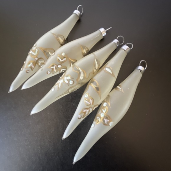 Vtg Bradford Christmas‎ Ornaments Frosted Glass Gold Icicle Tear Drop Lot 5 - Picture 2 of 4